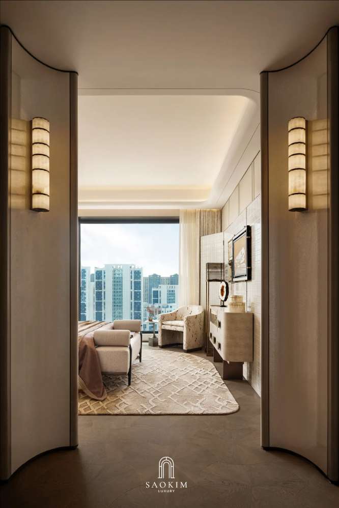 Không gian phòng ngủ master đẳng cấp tại thiết kế penthouse phong cách Contemporary art deco
